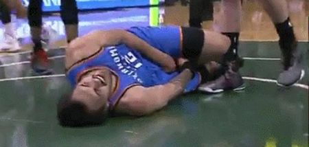 GIF: Player gets bulldozed, gives up basket and gets ball to groin in two painful seconds