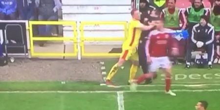 VINE: Swindon manager needs to go to gym as he’s taken out by MK Dons player on sideline