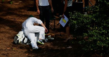 WATCH: Niall Horan took a hopper while caddying for Rory McIlroy yesterday