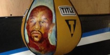 PIC: Manny Pacquiao’s speedbag has a very special image on it to help him prepare for May 2nd