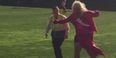 VIDEO: Pitch invader dressed in pink dress interrupts Championship game to score