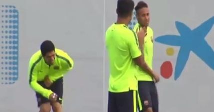 VIDEO: Neymar knees Luis Suarez in the unmentionables during Barcelona training