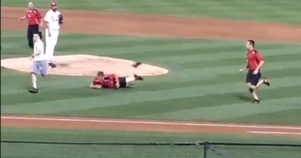 VIDEO: The fastest damn pitch invader we’ve ever seen reaches home plate with champion somersault