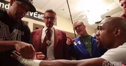 WATCH: Behind-the-scenes footage of Freddie Roach complaining about Mayweather’s hand wraps