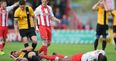 VINE: Southend’s Michael Timlin suffers horrendous facial injury in League Two play-off