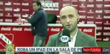 Video: World’s worst thief gets caught stealing tablet during live post-match report