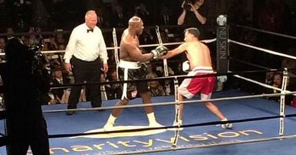 WATCH: Something tells us that Evander Holyfield wasn’t trying his hardest in charity fight with Mitt Romney