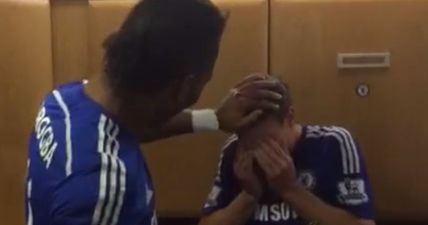 VINE: Didier Drogba sprays champagne in Azpilicueta’s eyes, instantly regrets it