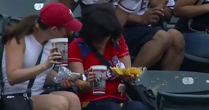 VIDEO: A foul ball, nachos and the world’s unluckiest woman have combined to make us chuckle