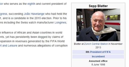 PIC: Sepp Blatter’s Wikipedia has been updated and it’ll shock you to learn that it wasn’t kind