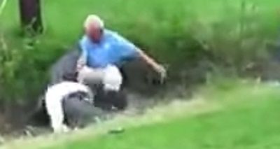 VIDEO: The stupidest golfer on the planet should be eaten alive but is spared by one angry alligator