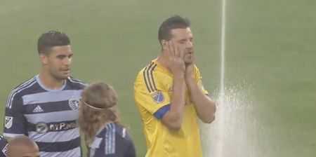 Video: Groundsman pocket dials sprinkler system during Major League Soccer game