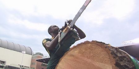 WATCH: Not every day that you see a footballer celebrate a goal by chainsawing a tree