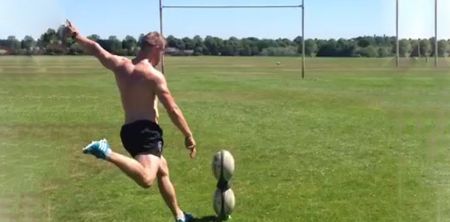 Video: Rugby player pulls off seriously impressive conversion trick shot