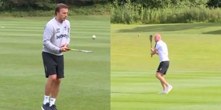 GIF: Two Premier League footballers tried their hand at hurling in Cork this week