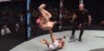 Video: MMA fighter destroys opponent with acrobatic flying stomp to the family jewels