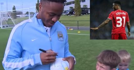 WATCH: Raheem Sterling isn’t used to his Man City shirt number as he signs number 31 for fan