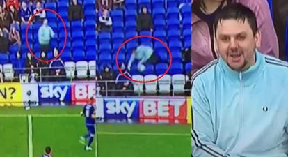 Watch: Football fan makes a complete mess of trying to head the ball back into play