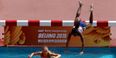 Irish runner just avoids spectacular tumble by a rival at steeplechase waterjump