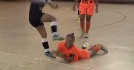 NASTY: Female futsal player almost gets her head kicked clean off