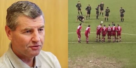 Denis Irwin proves he still has it by re-creating famous free-kick against Liverpool