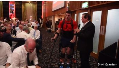 Video: Inspirational scenes as Jamie Wall walks using Exo-skeleton at Cork event