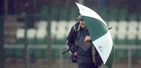 A GAA pitch in Kerry is flooded so badly that the water is nearly touching the bloody crossbars