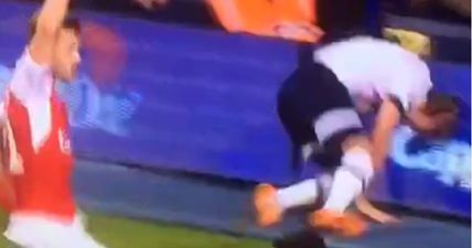 VINE: Harry Kane could have broken his neck after flying full-tilt into the advertising hoardings