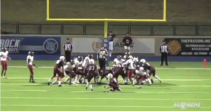 VIDEO: High school kicker absolutely wallops the football into referee’s face… and still scores