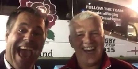 VIDEO: Warren Gatland pops up at England team bus to analyse stunning victory