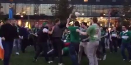 VIDEO: Boisterous Irish fans practiced scrums, mauls and lineouts outside Wembley today