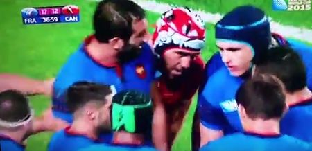 VIDEO: Canada’s Jamie Cudmore acting a cheeky little rascal and sneaking into the French huddle