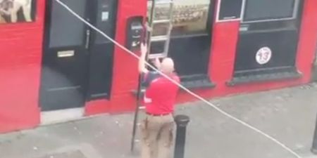 VIDEO: Laois man proves he’s ‘The Toughest’ club supporter with provocative sign in enemy territory