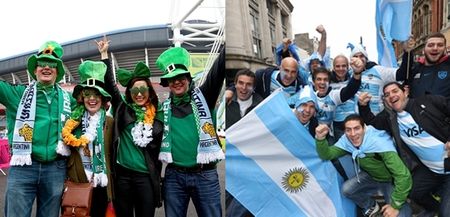 Classy Irish rugby fan with nice touch of sportsmanship to Argentina fans after World Cup loss