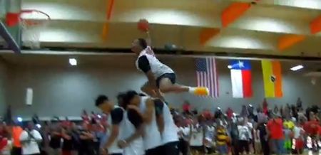 VIDEO: Nothing to see here, just a teenager actually flying over four people for a dunk