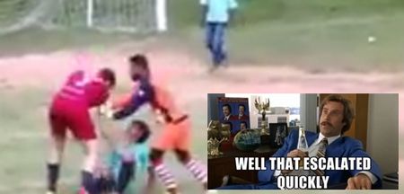 VIDEO: When handbags turn into the most shocking bit of violence you’ll see on a football pitch