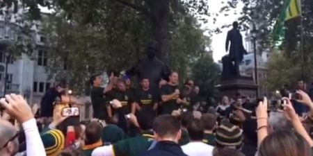 VIDEO: Incredible scenes as 1995 South Africa captain sings national anthem in front of Nelson Mandela statue