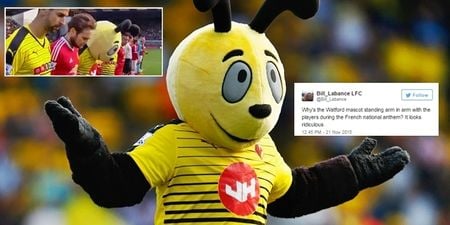 Viewers find Watford mascot’s Paris tribute bizarre and inappropriate