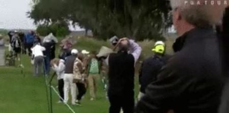 VIDEO: Graeme McDowell hits tournament leader’s Mam with errant tee shot