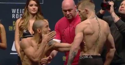 VIDEO: Jose Aldo pulled a Conor McGregor as the pair met for the last time before fight night