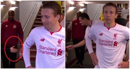 Watch: Cheeky mascot leaves Dejan Lovren hanging