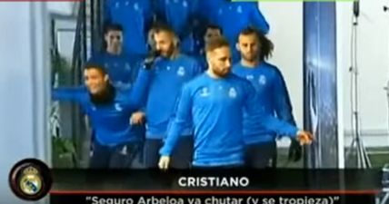 VIDEO: Cristiano Ronaldo apparently making fun of Lionel Messi’s penalty with Real Madrid team mates