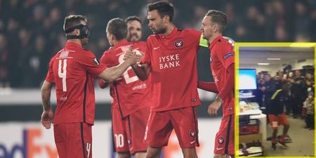 VIDEO: Danish champions celebrate win over Manchester United with exuberant dressing room dancing