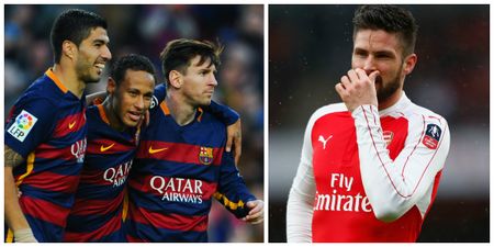 Messi, Suarez and Neymar have comfortably out-scored the whole Arsenal team this season