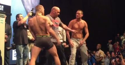 WATCH: Conor McGregor definitely thought that Nate Diaz was going to hit him at the weigh-ins