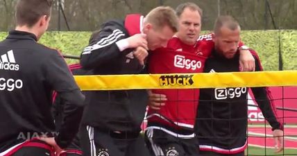 WATCH: Ajax manager tries to get involved in training, promptly snaps Achilles tendon