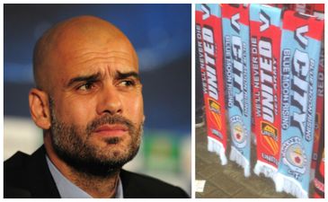 Pep Guardiola seen sporting a dreaded half-and-half scarf