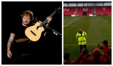 WATCH: Munster schools rugby crowd belt out Ed Sheeran song to steward who looks the spit of the pop star