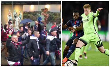 Watch Paris Saint-Germain fans repeatedly chant ‘peasants’ as they march through Manchester