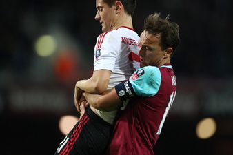 VIDEO: Watch the hilarious moment Mark Noble decided to carry Ander Herrera off the pitch